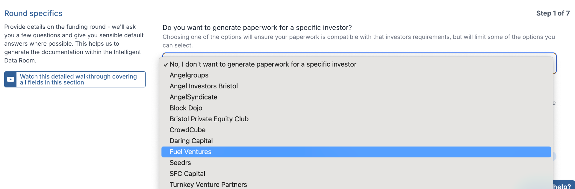 Platform dropdown showing  selection