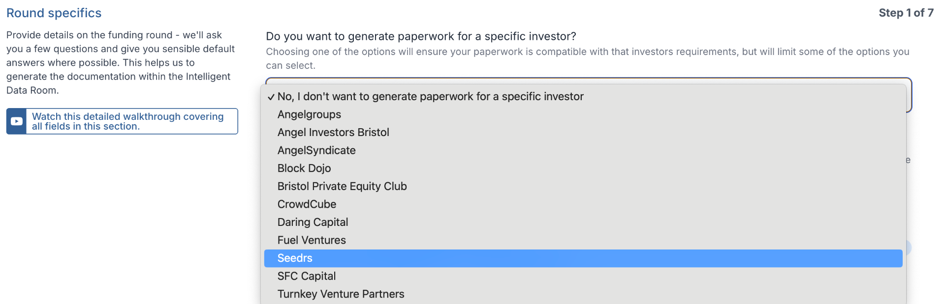 Platform dropdown showing  selection