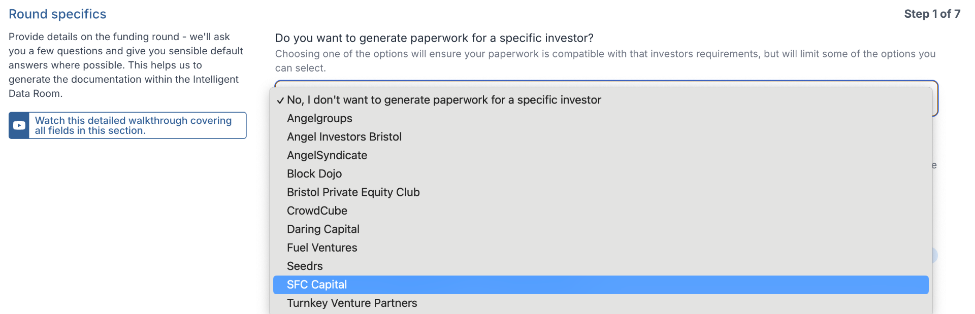 Platform dropdown showing  selection